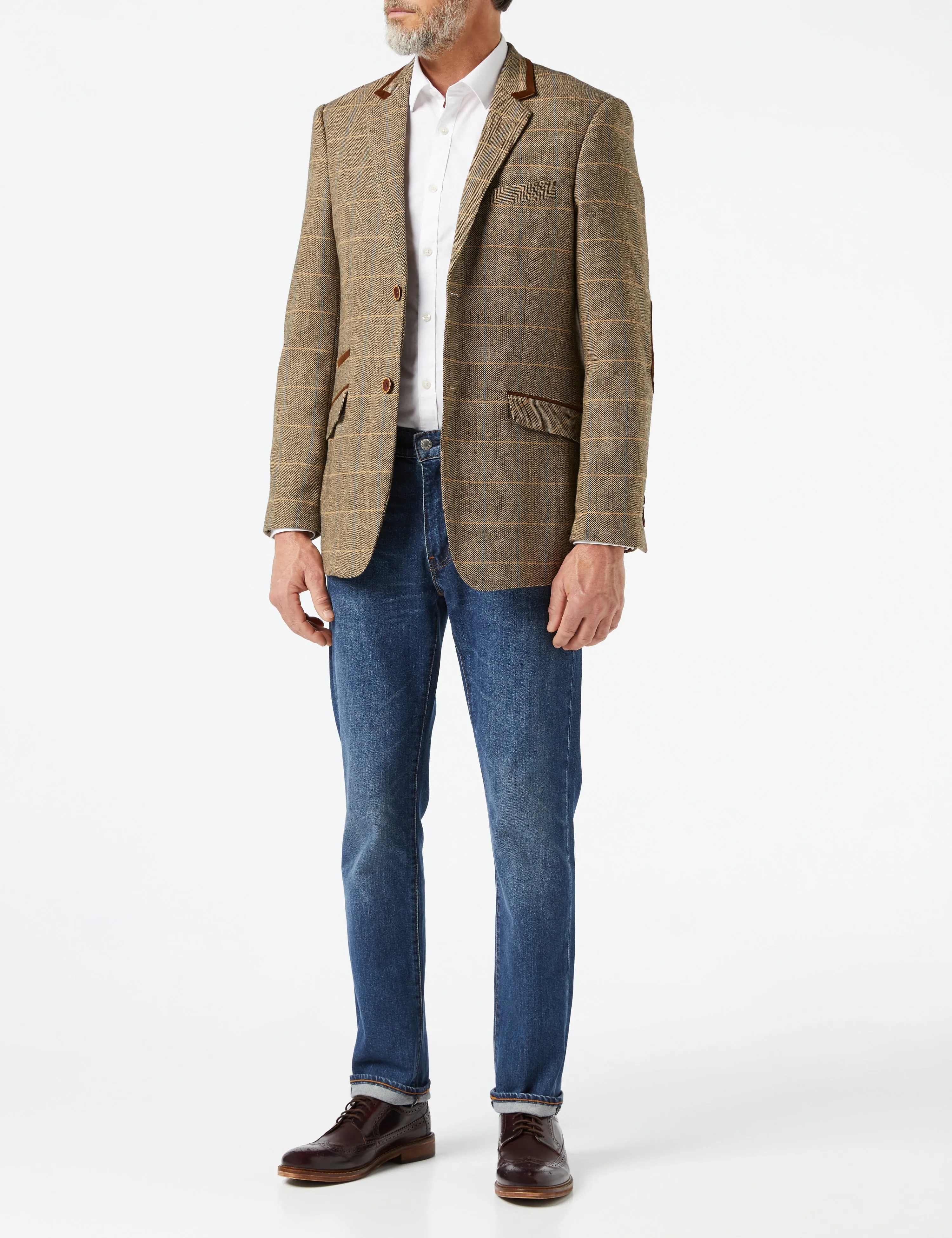 ELTON - BROWN TWEED BLAZER WITH VELVET TRIM COLLAR