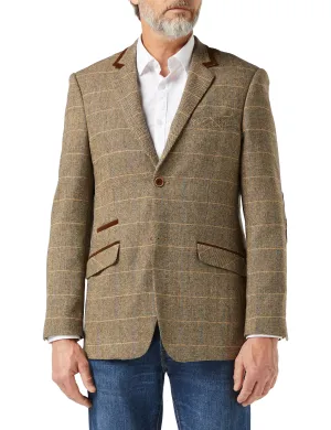 ELTON - BROWN TWEED BLAZER WITH VELVET TRIM COLLAR