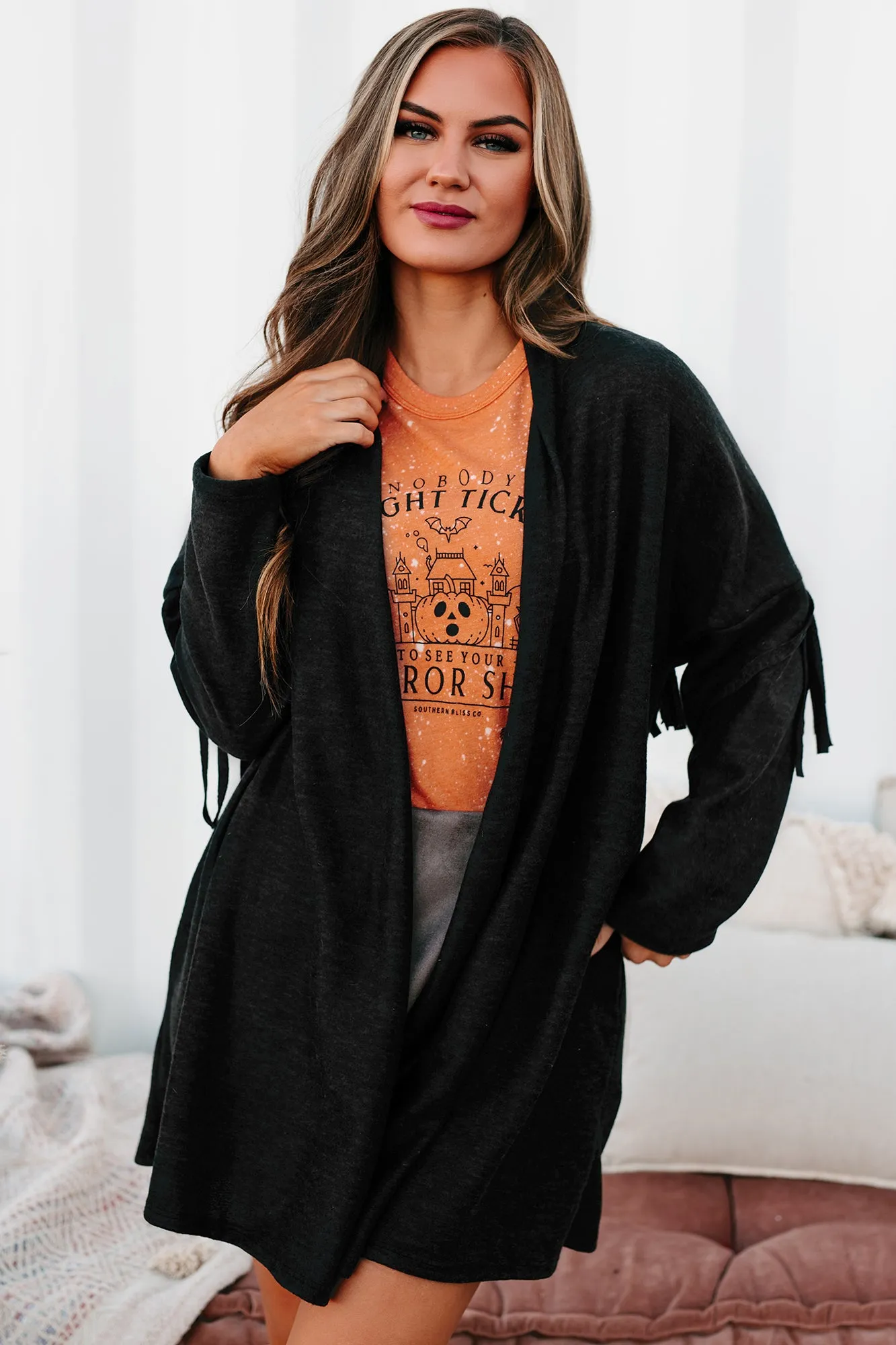 Eternal Hope Fringe Back Cardigan (Charcoal)