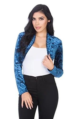 Fashion Secrets Women`s Collarless Velvet Velour Bolero Shrug Cardigan