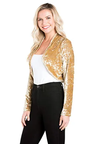 Fashion Secrets Women`s Collarless Velvet Velour Bolero Shrug Cardigan