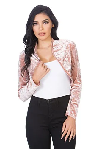 Fashion Secrets Women`s Collarless Velvet Velour Bolero Shrug Cardigan