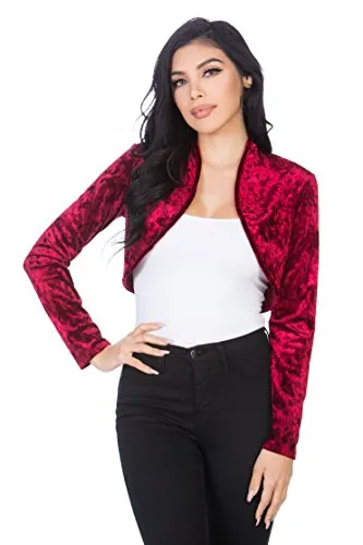 Fashion Secrets Women`s Collarless Velvet Velour Bolero Shrug Cardigan