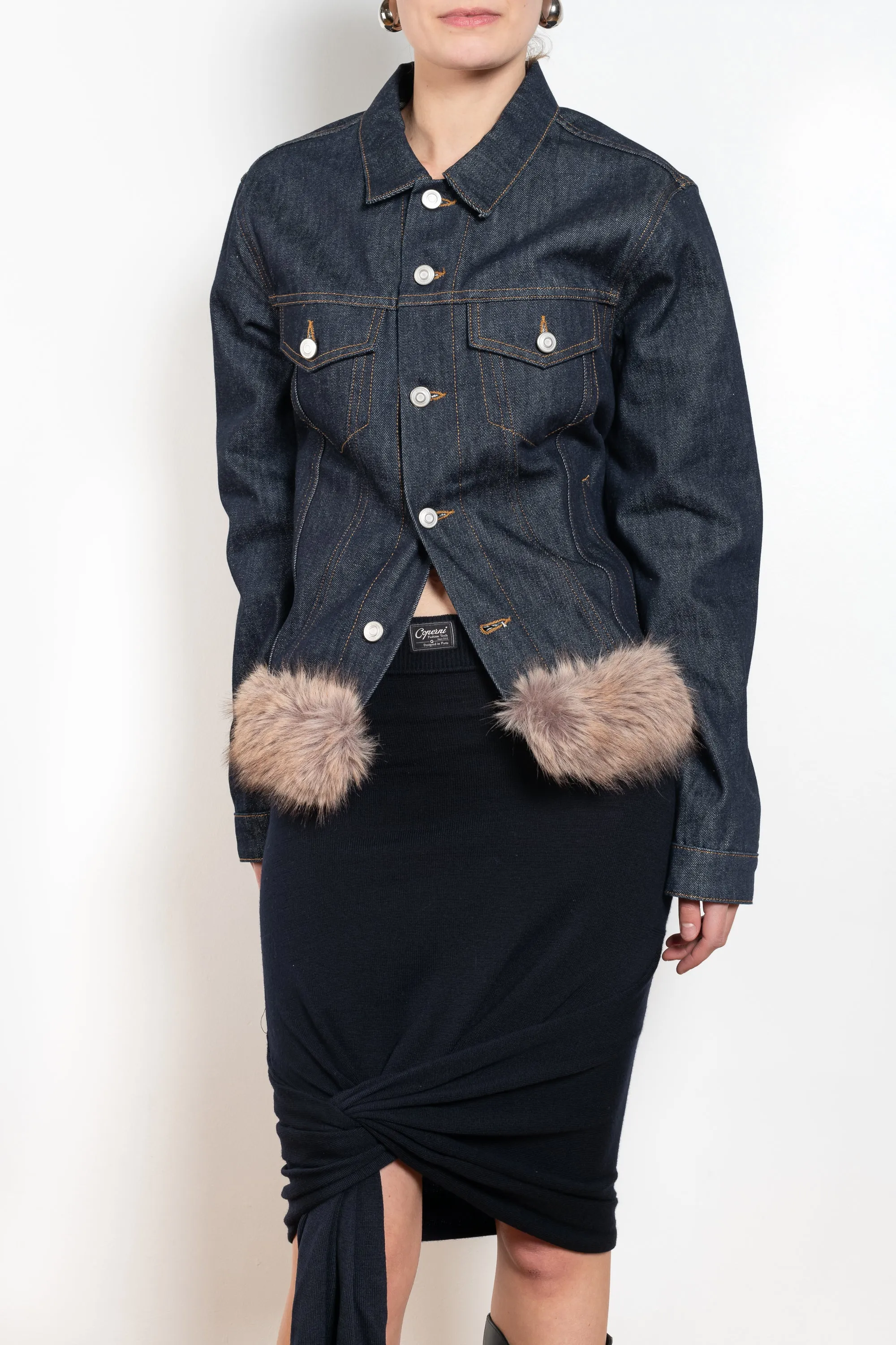 Faux Fur Hem Denim Jacket