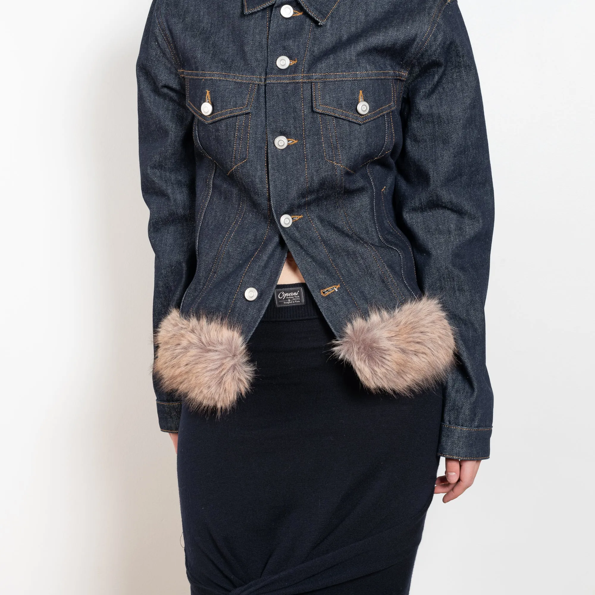 Faux Fur Hem Denim Jacket