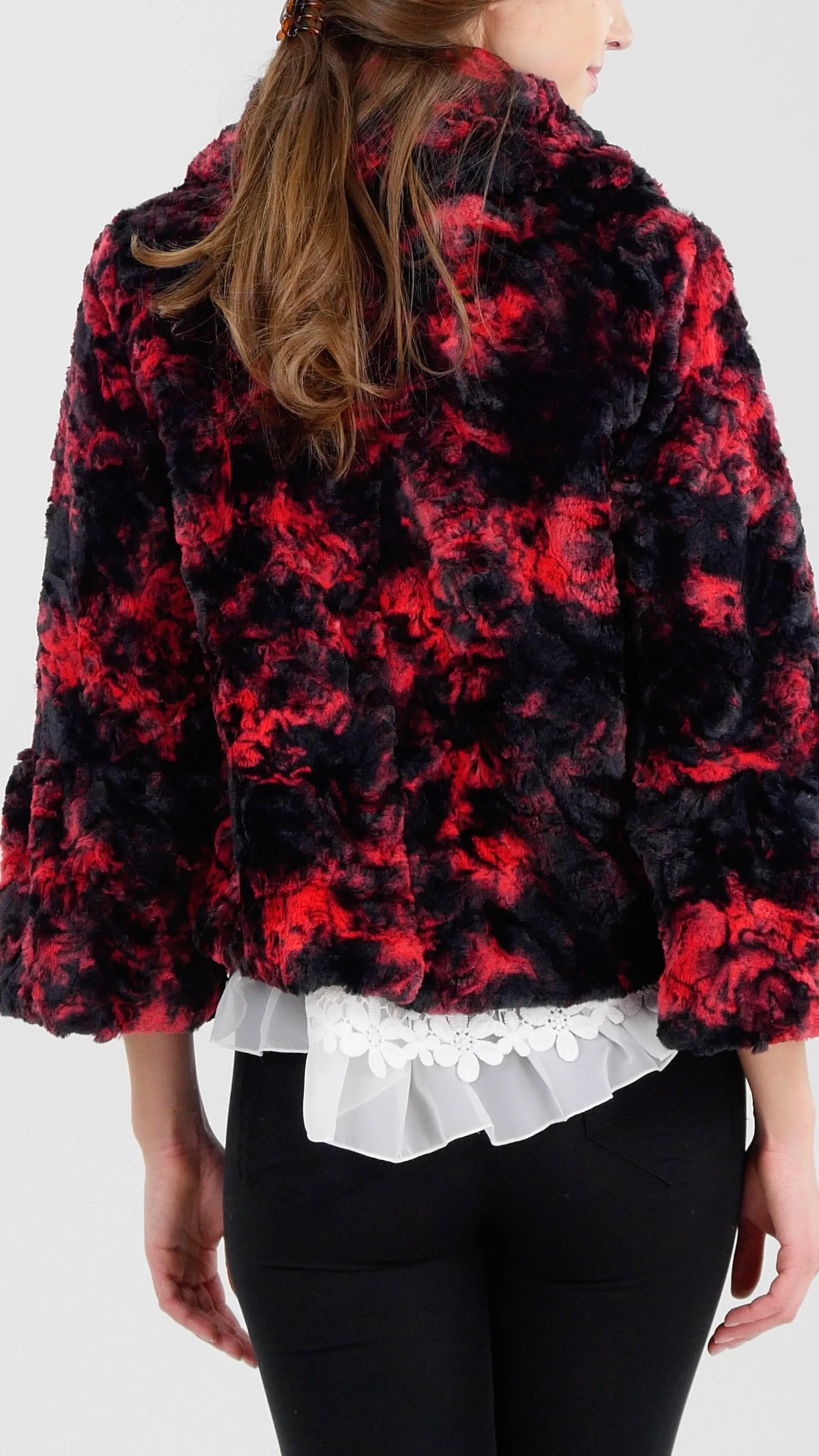 Faux Fur Tie-Dye Peter Pan Collar Jacket