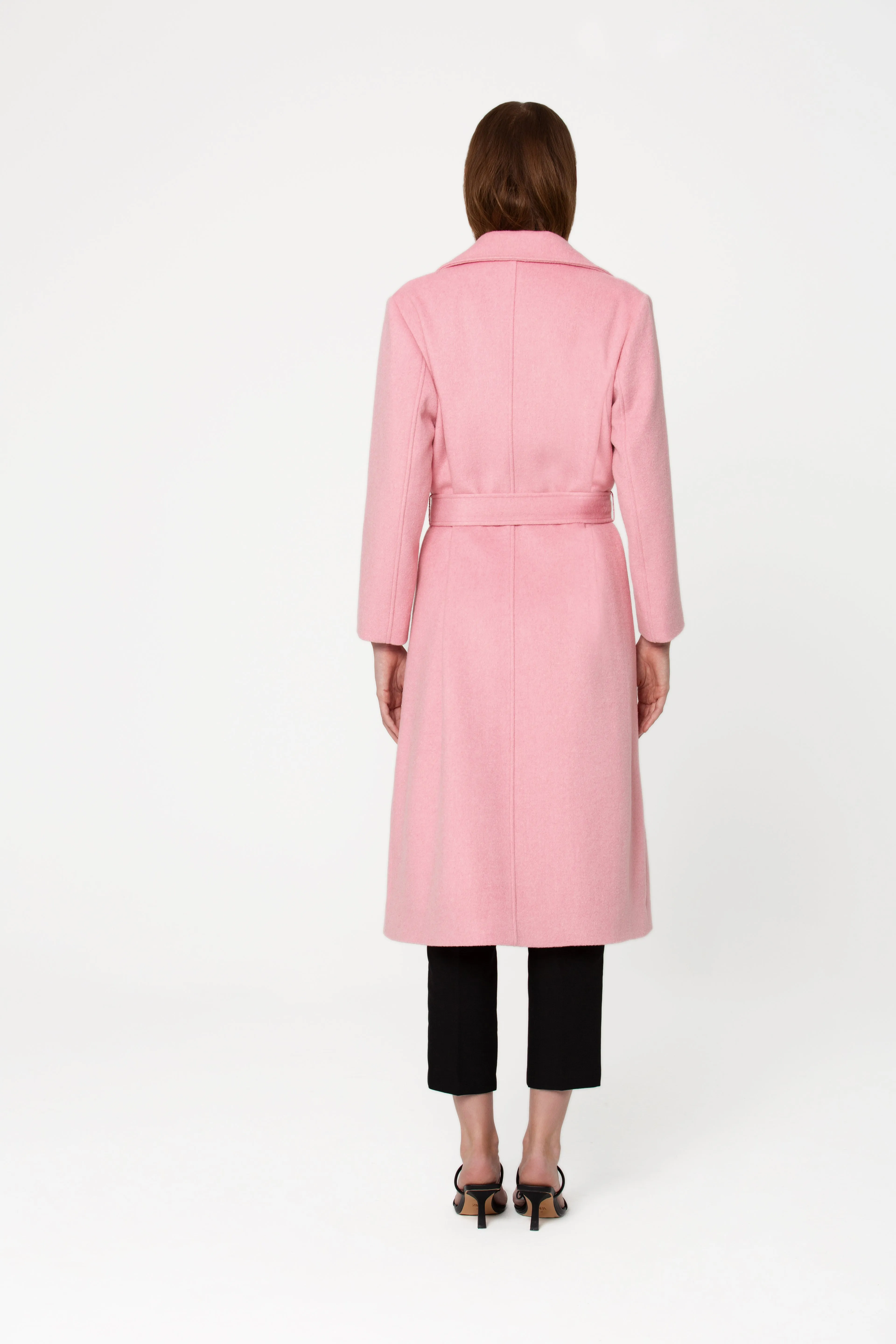 Favene Belted Wrap Wool Coat in Cherry Blossom Color