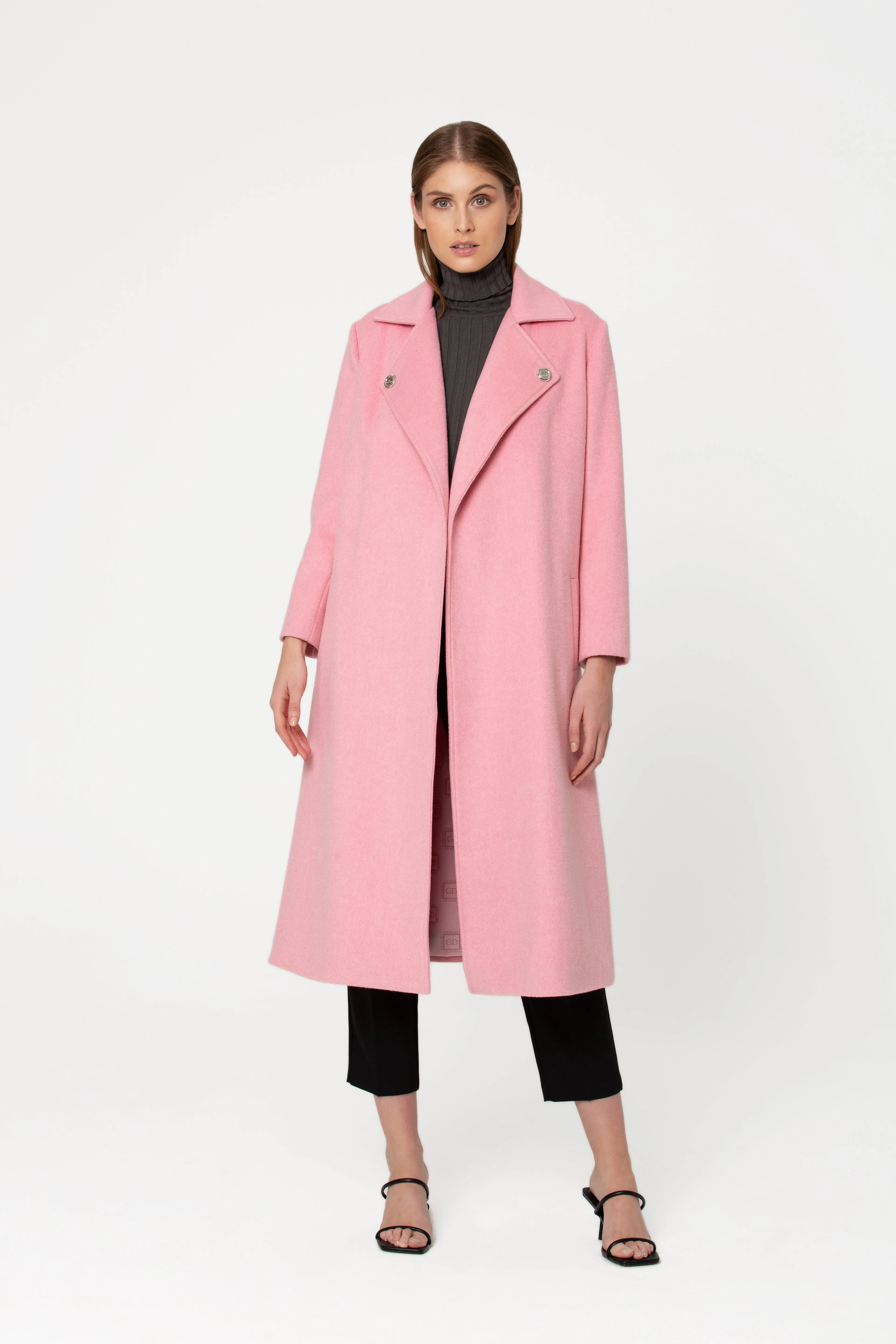 Favene Belted Wrap Wool Coat in Cherry Blossom Color