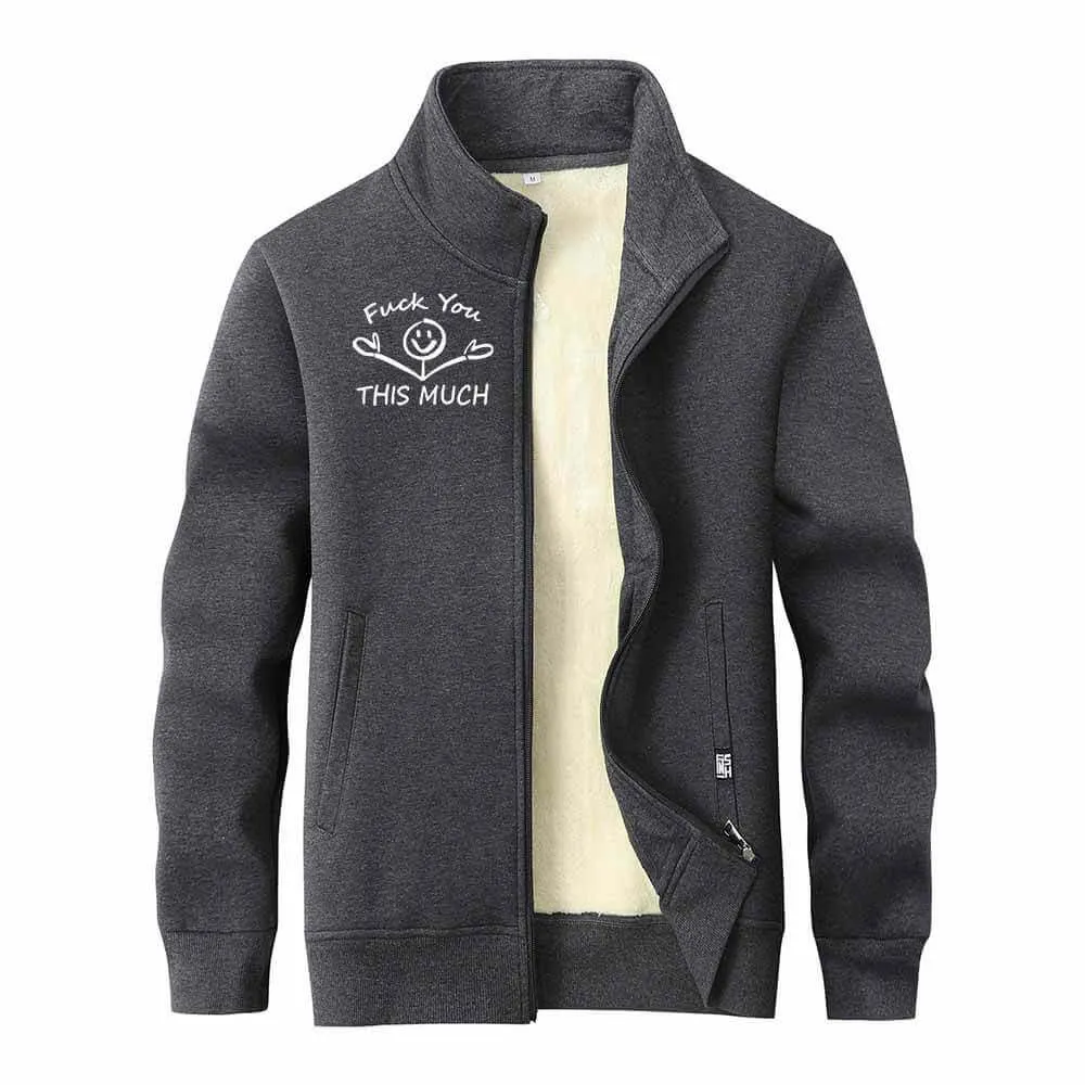 Fuck You This Much Smile Stand Collar Zip Fleece Cardigan