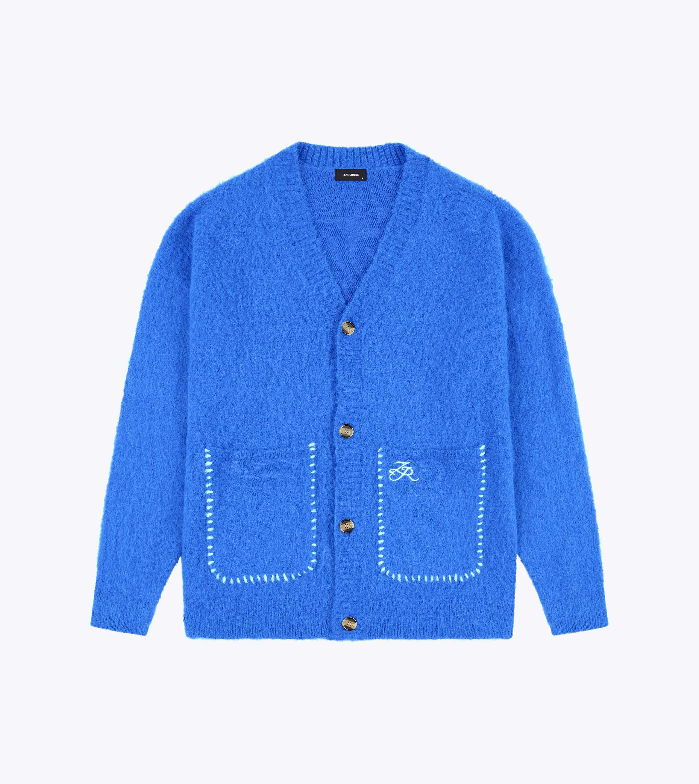 Fuzzy Lowgo Cardigan Cobalt Blue