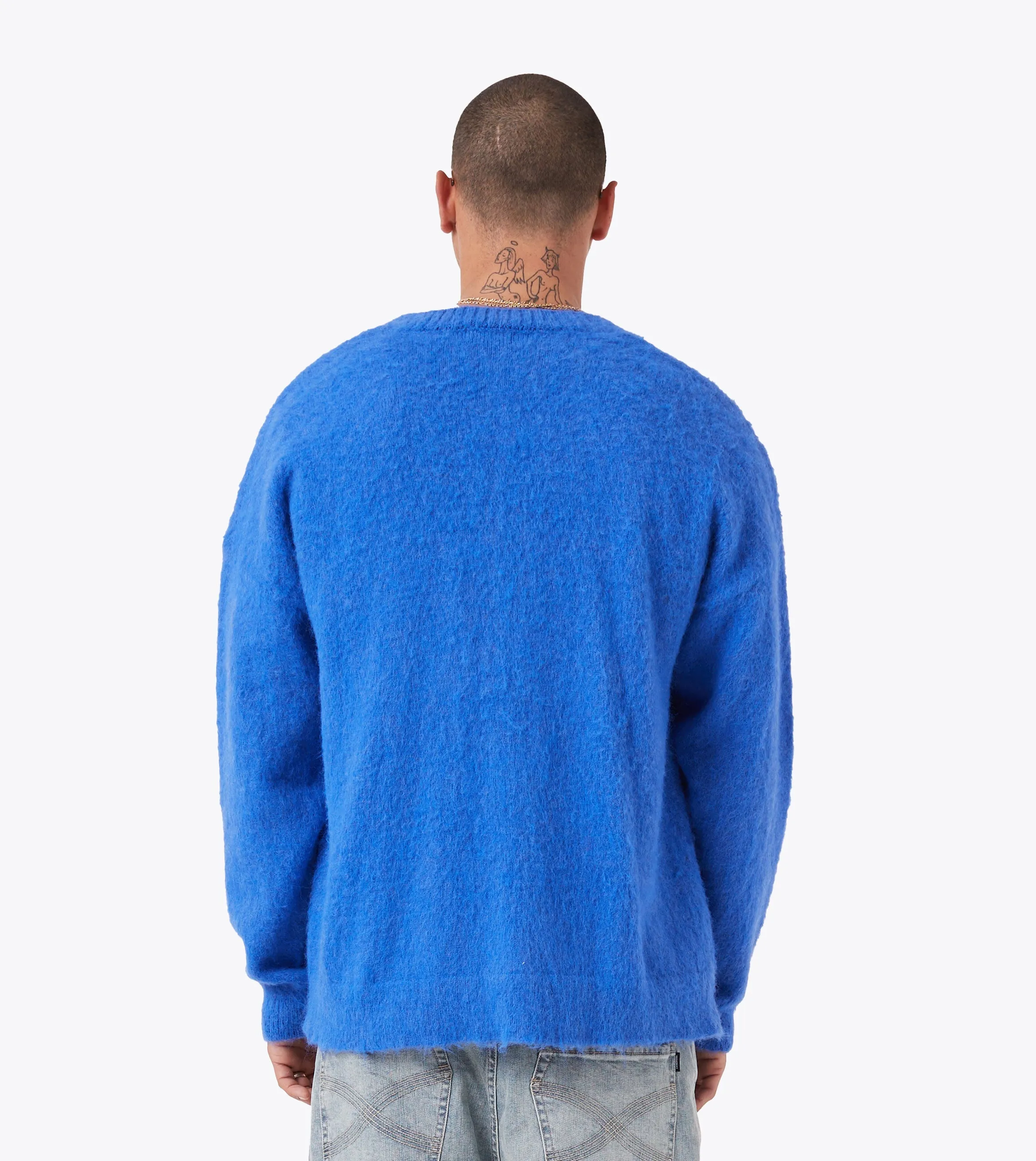 Fuzzy Lowgo Cardigan Cobalt Blue