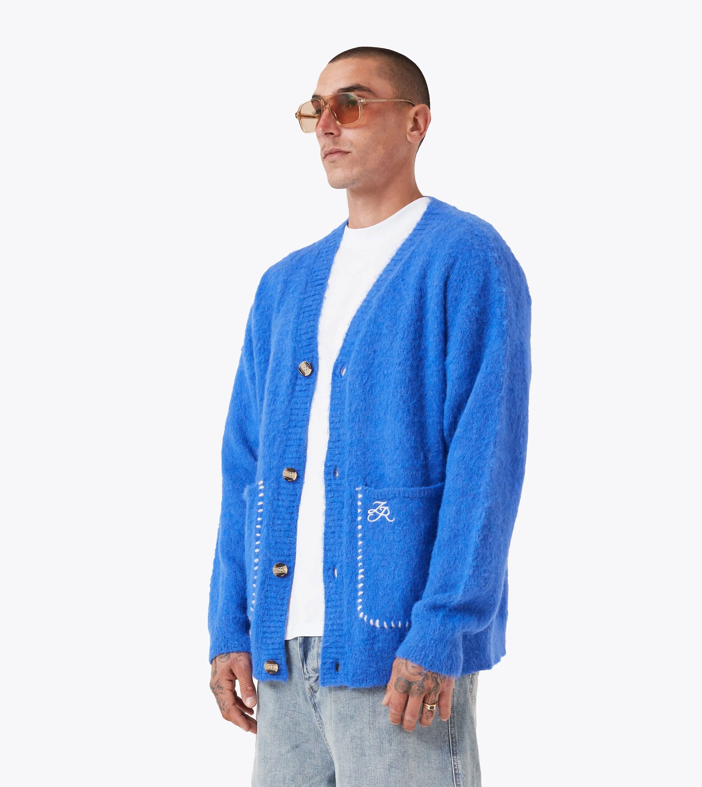 Fuzzy Lowgo Cardigan Cobalt Blue