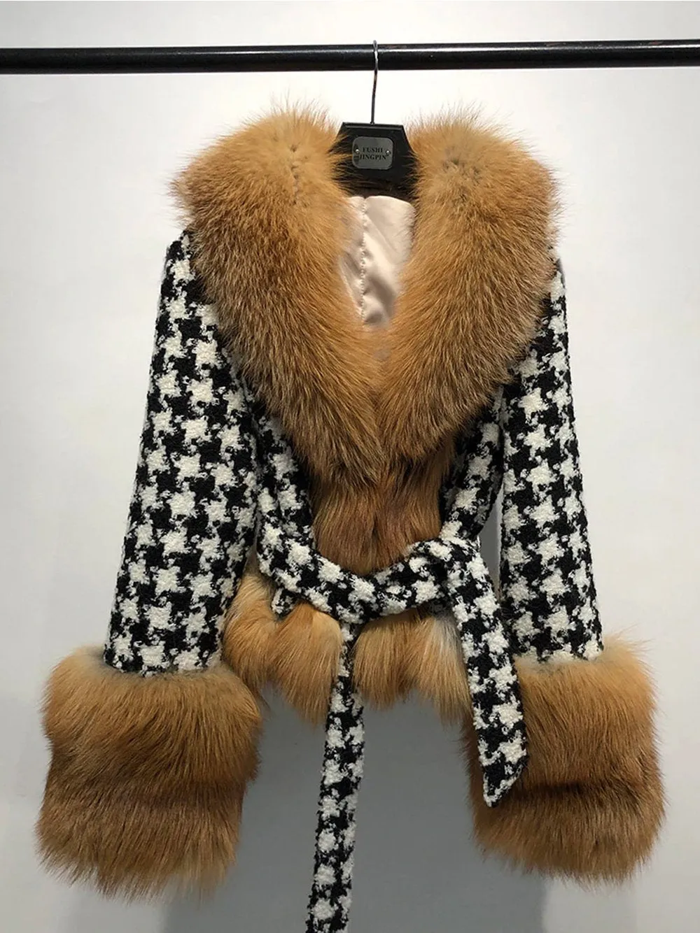 GF Faux Fur Houndstooth Jacket