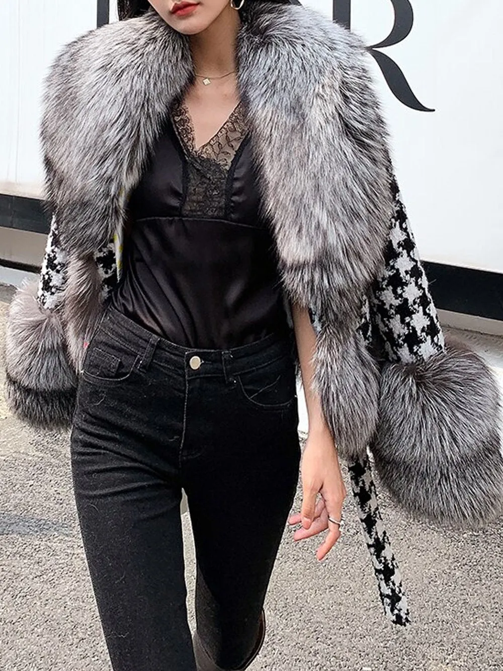 GF Faux Fur Houndstooth Jacket