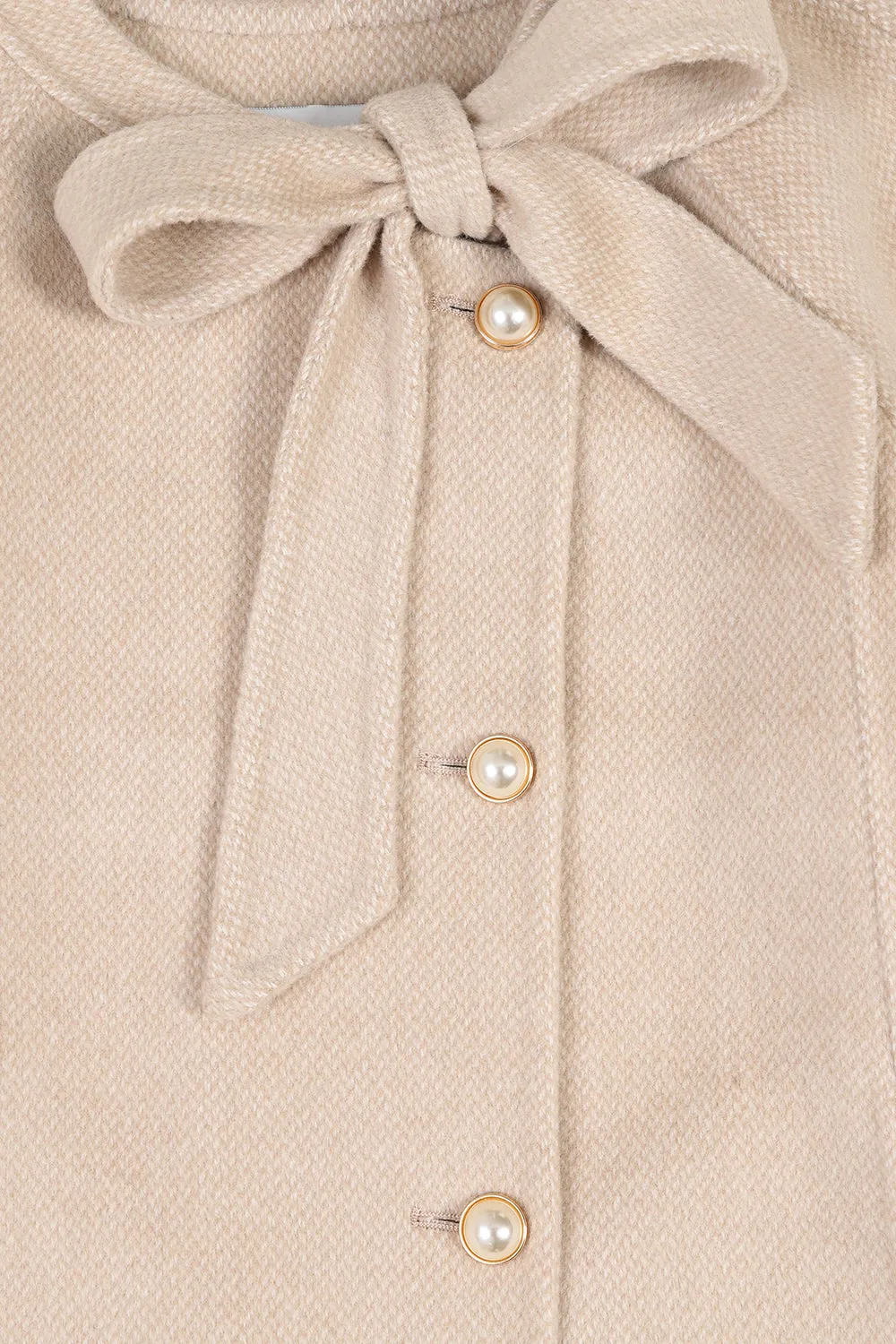 'Grace' Bow Cashmere Coat - NUDE