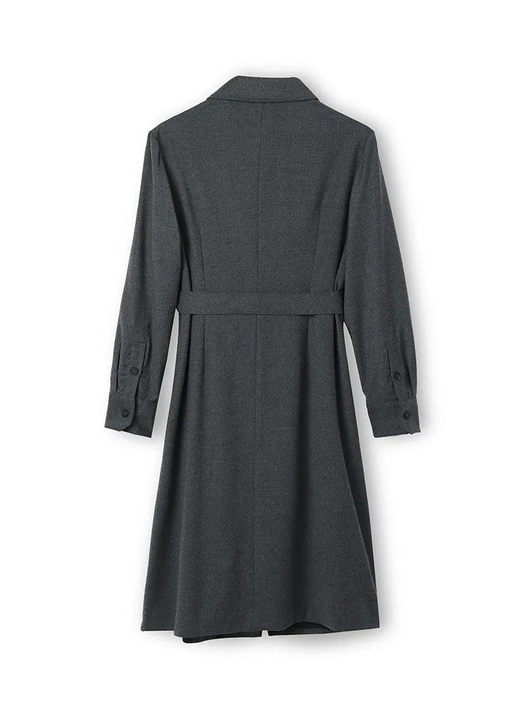 Grey Cashmere Shirt Dress With Belt