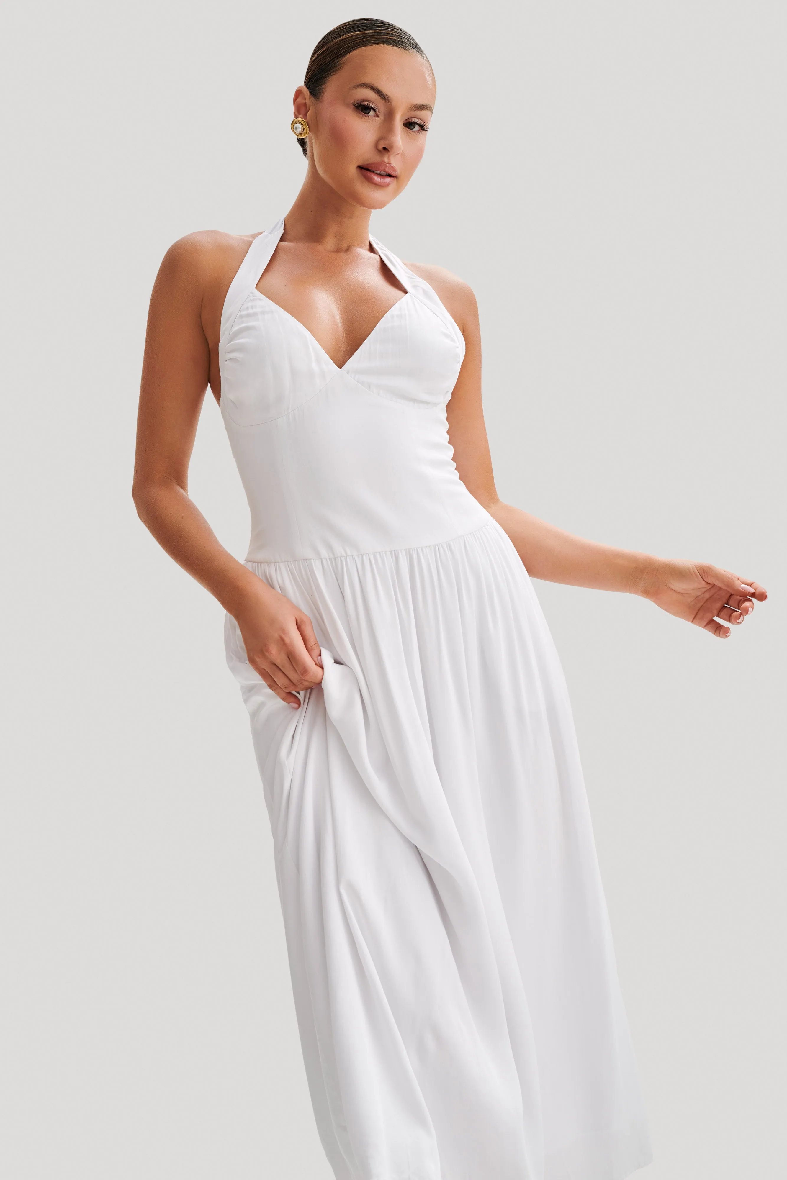 Harriette Halter Midi Dress - White