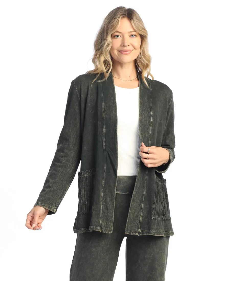 Jess & Jane Mineral Washed Open Cardigan With Contrast Patch Pockets - M90