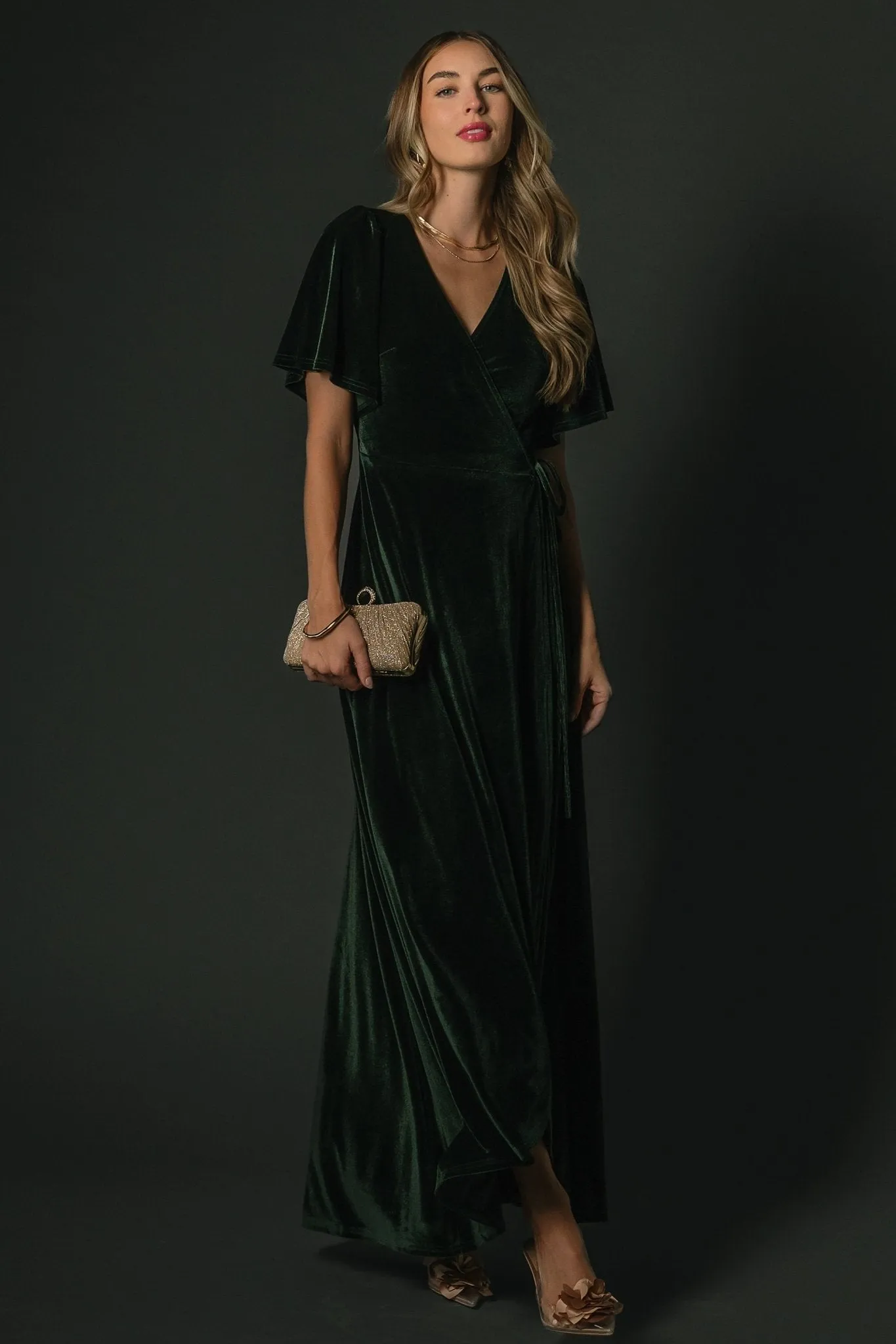 Katelyn Velvet Maxi Wrap Dress | Deep Green