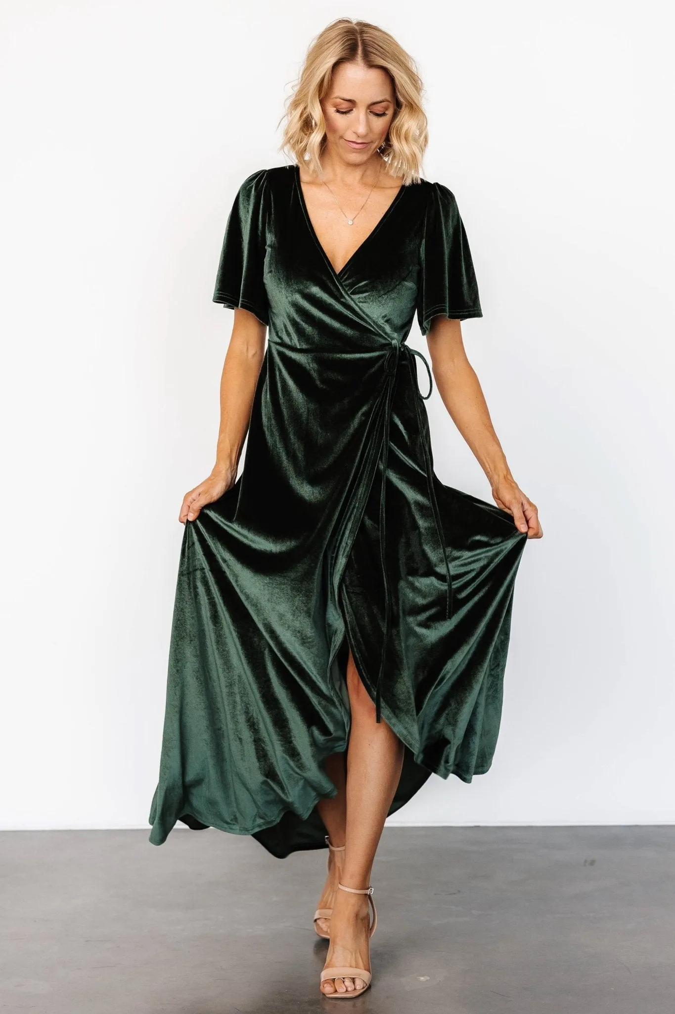 Katelyn Velvet Maxi Wrap Dress | Deep Green