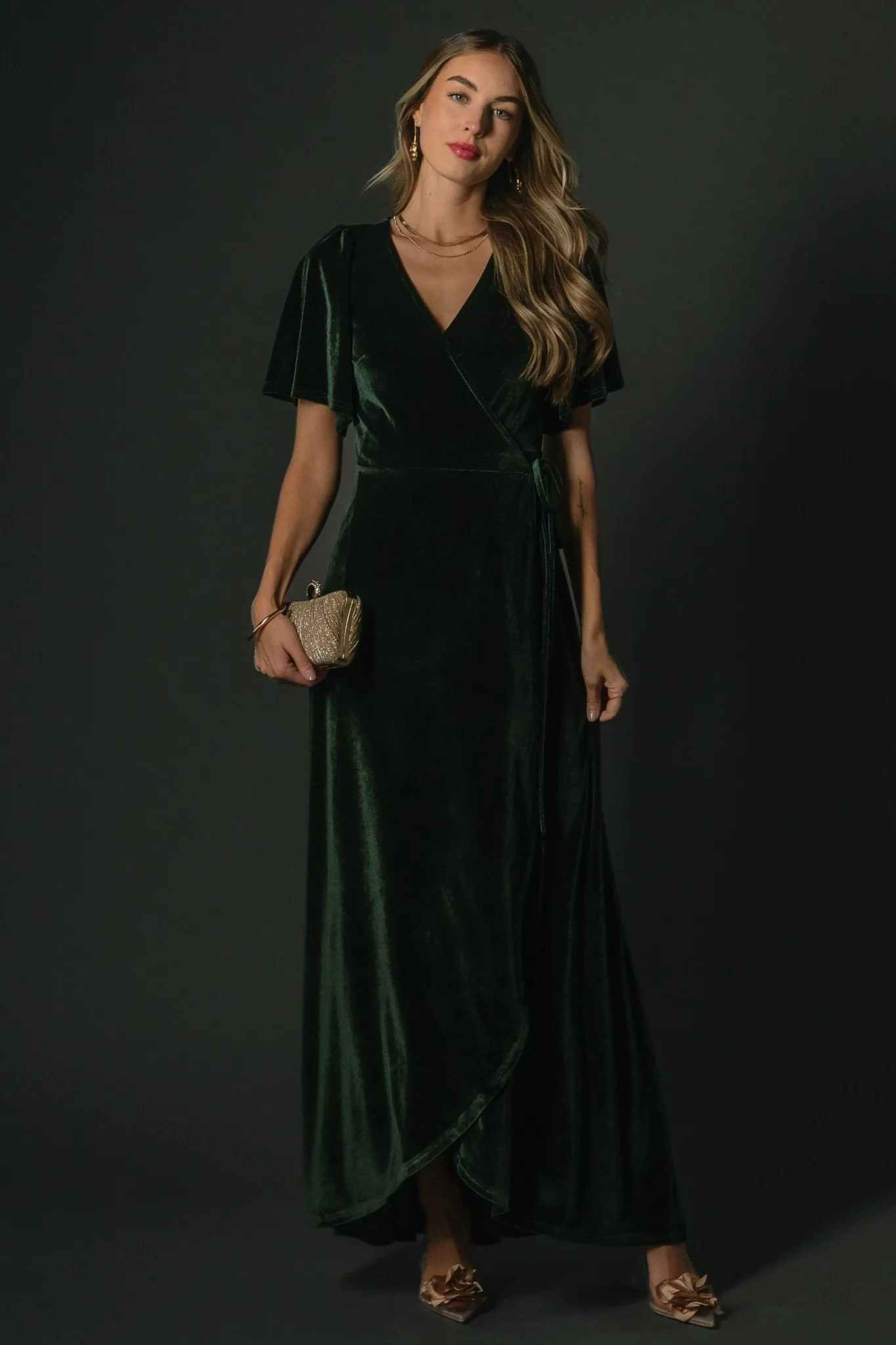 Katelyn Velvet Maxi Wrap Dress | Deep Green