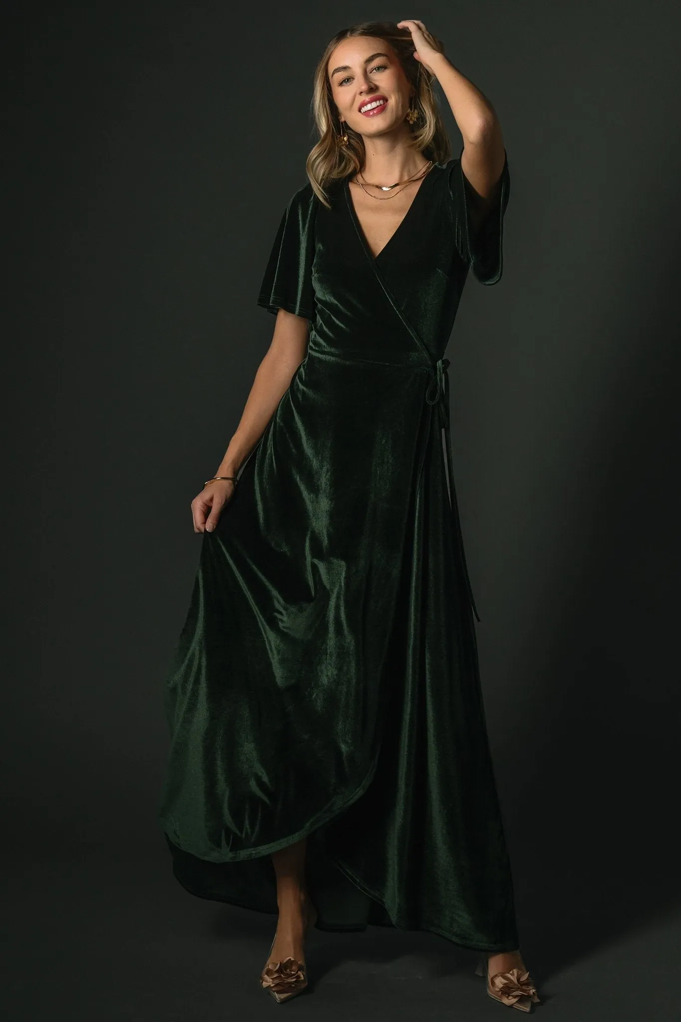 Katelyn Velvet Maxi Wrap Dress | Deep Green