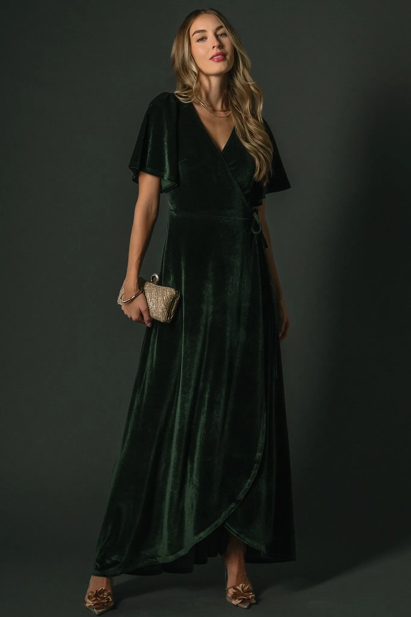 Katelyn Velvet Maxi Wrap Dress | Deep Green