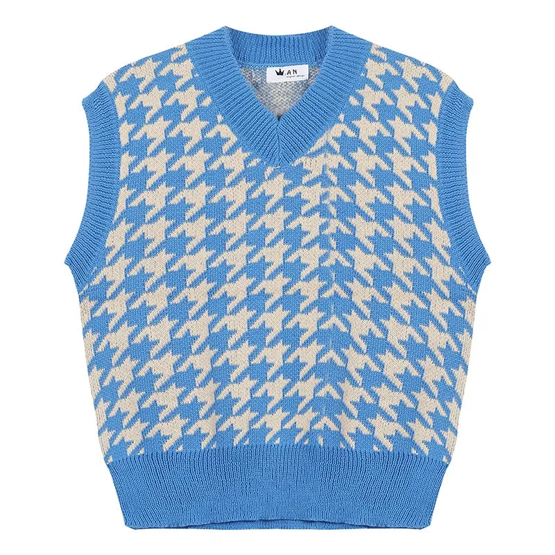 Korean Style Houndstooth Knit Vest Sweater for Autumn/Winter