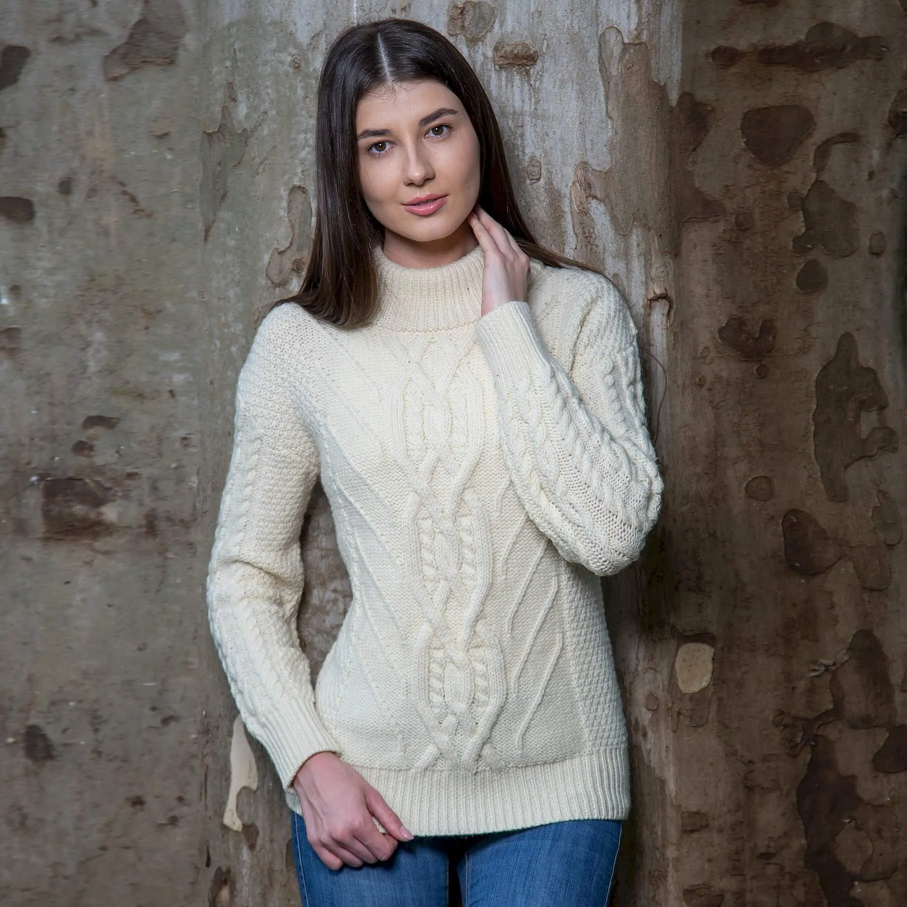 Ladies Turtleneck Merino Wool Irish Sweater