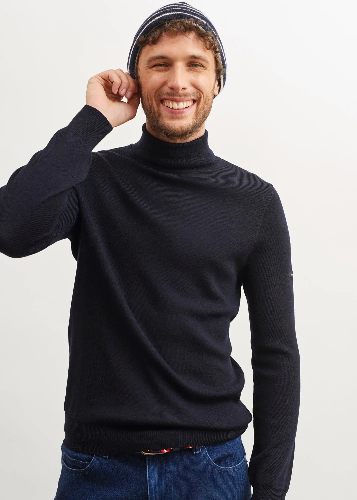 Lery jumper - high neck, in plain wool (NAVY)