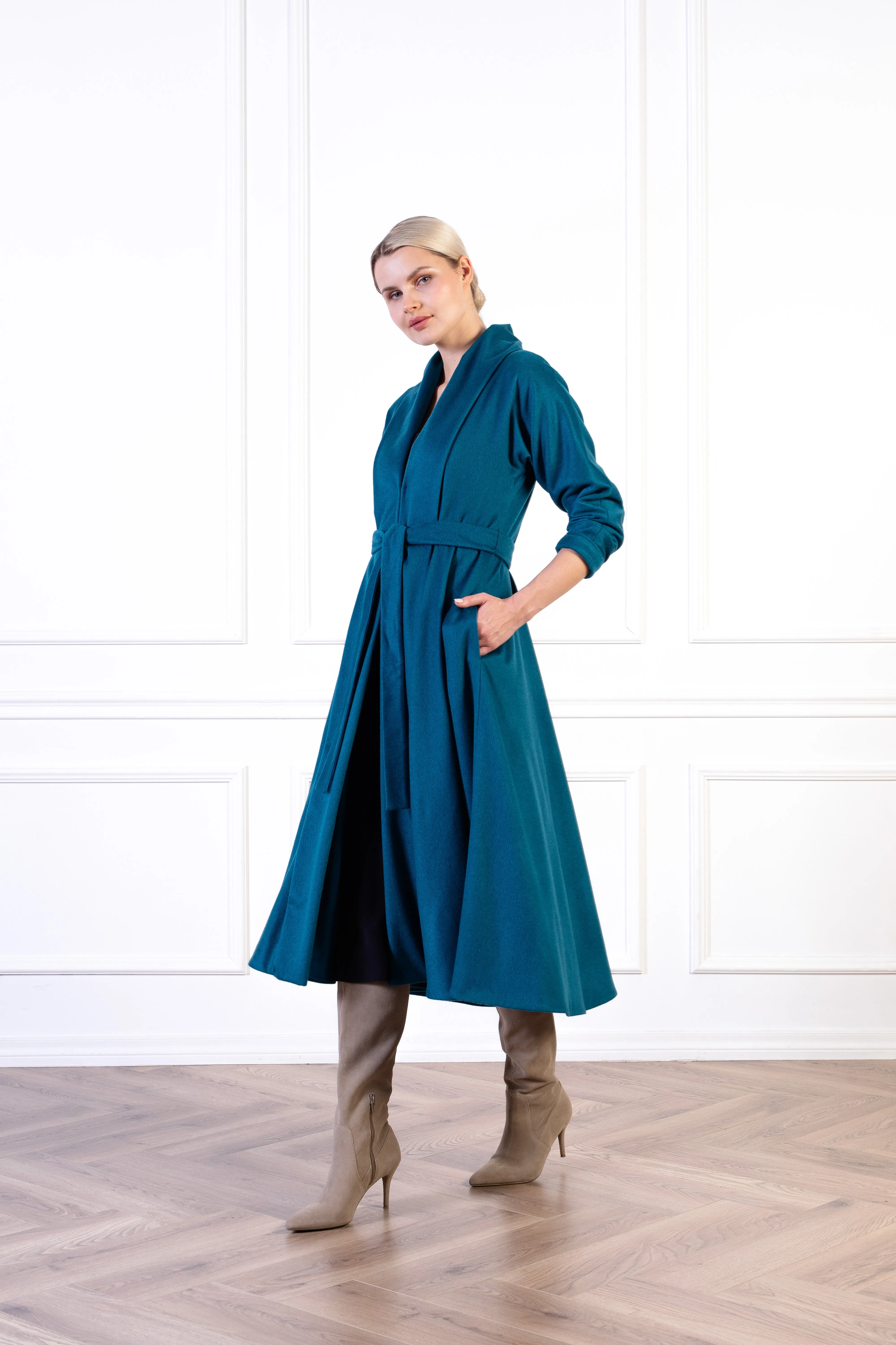 LINARIA PEACOCK BLUE LIGHTWEIGHT CASHMERE COAT DRESS