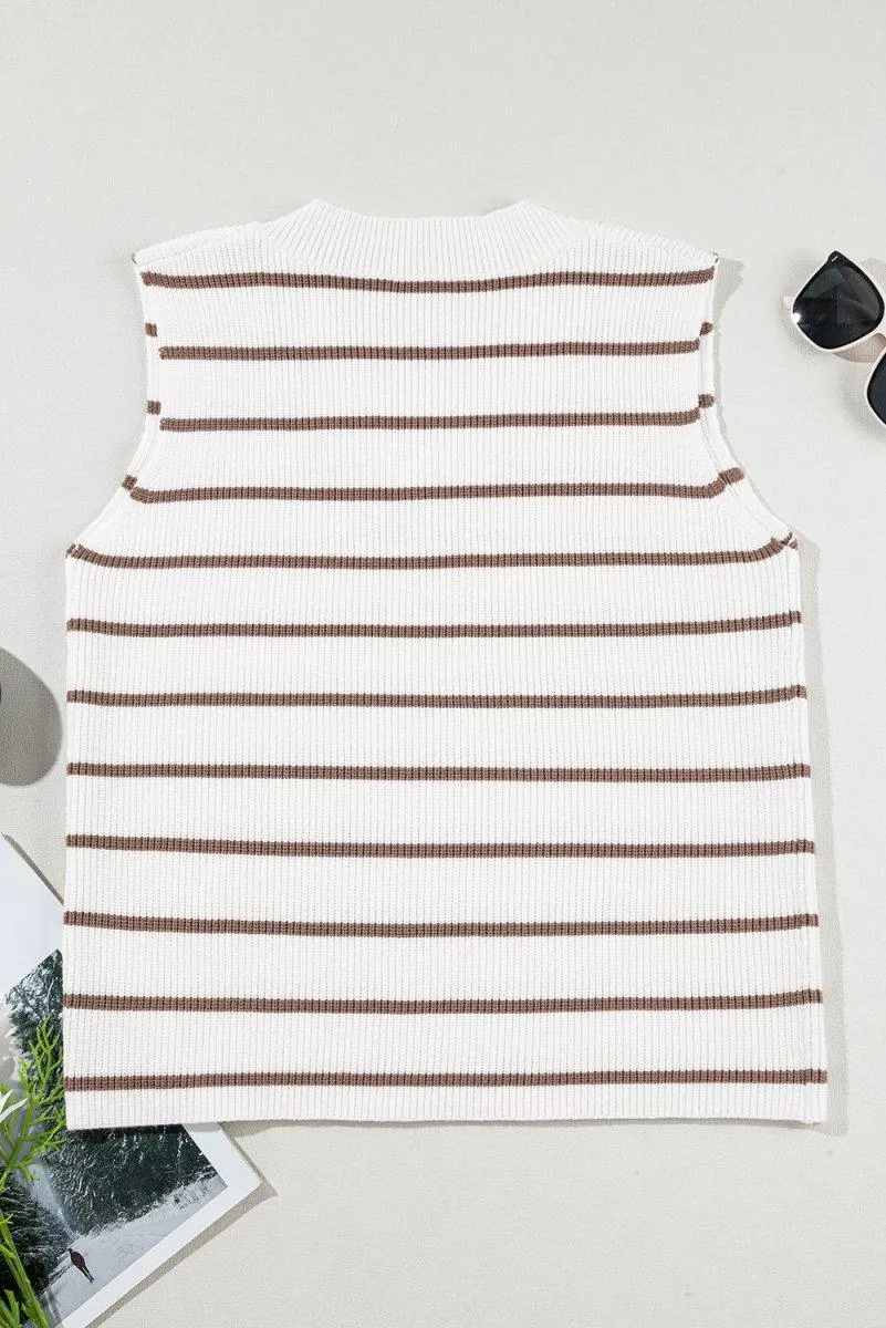 Loose Khaki Stripe Knitted Sweater Vest