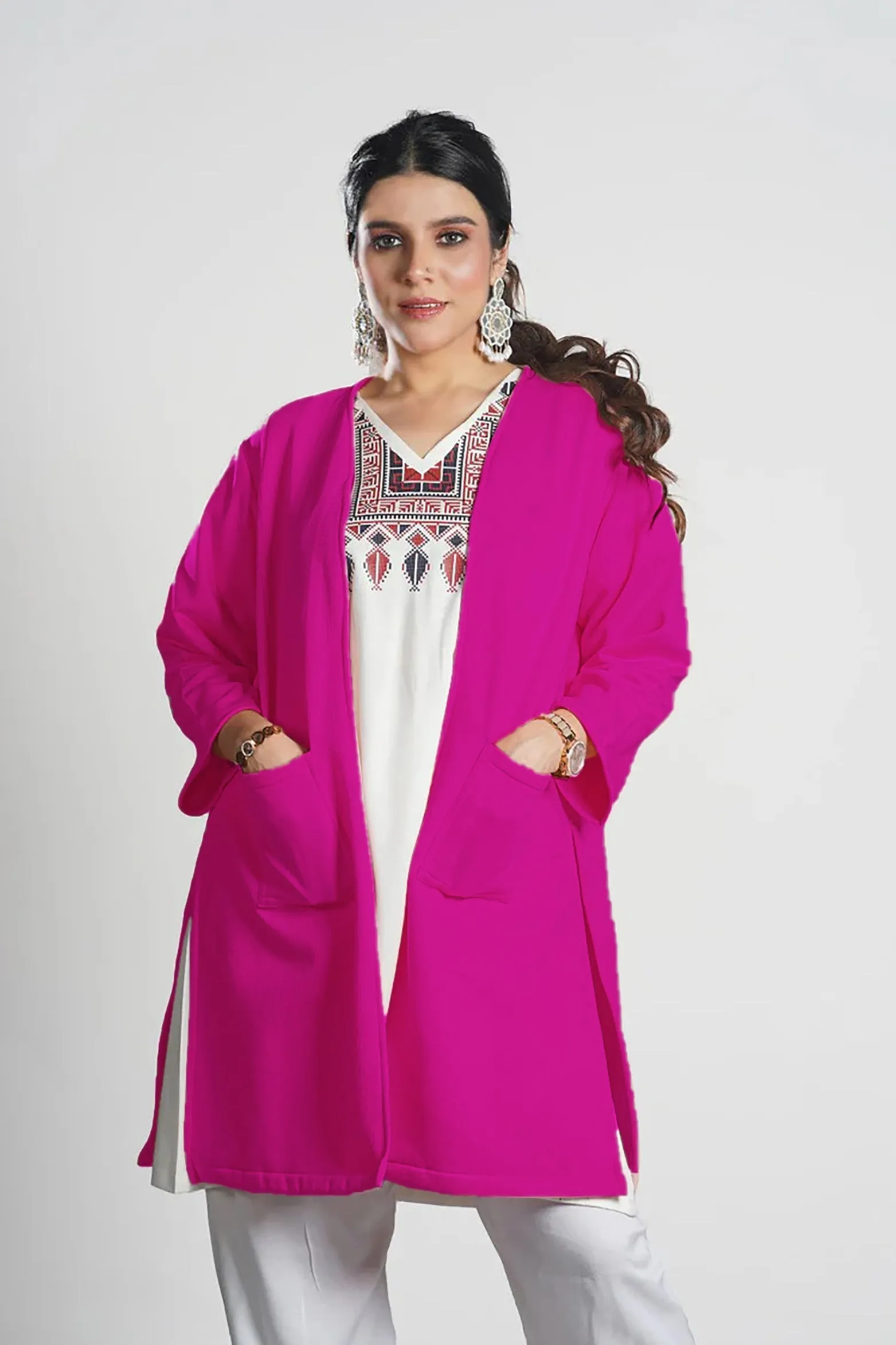 Magenta Longline Shrug - Solid