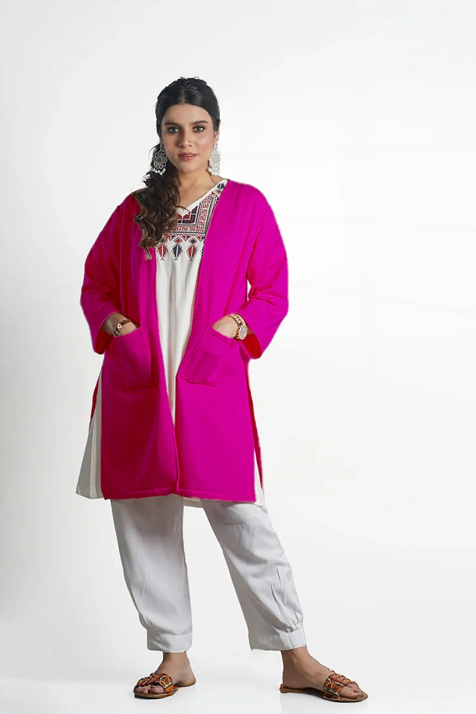 Magenta Longline Shrug - Solid