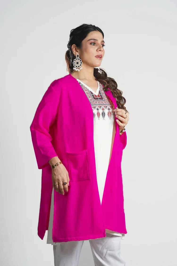 Magenta Longline Shrug - Solid