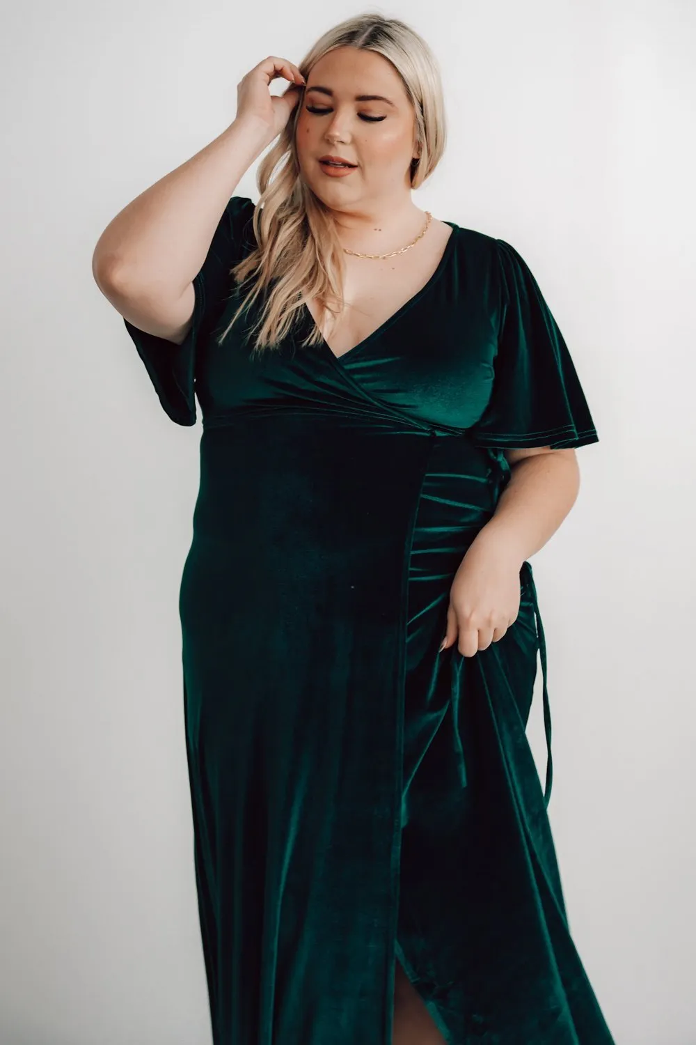 Meghan Velvet Wrap Maxi Dress | Emerald