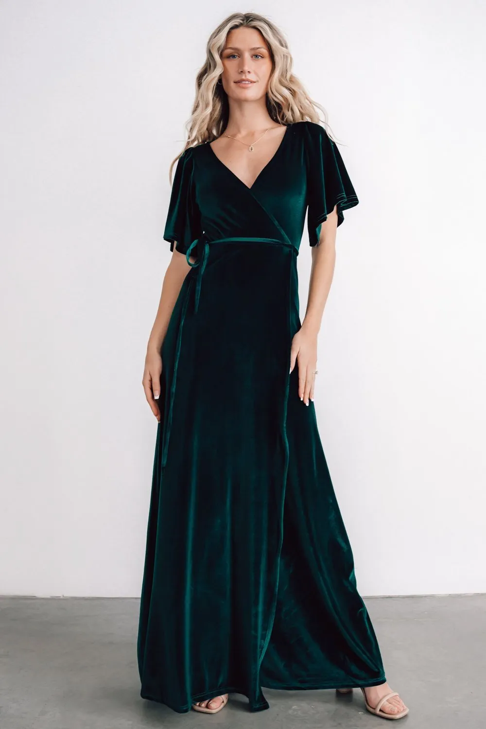 Meghan Velvet Wrap Maxi Dress | Emerald