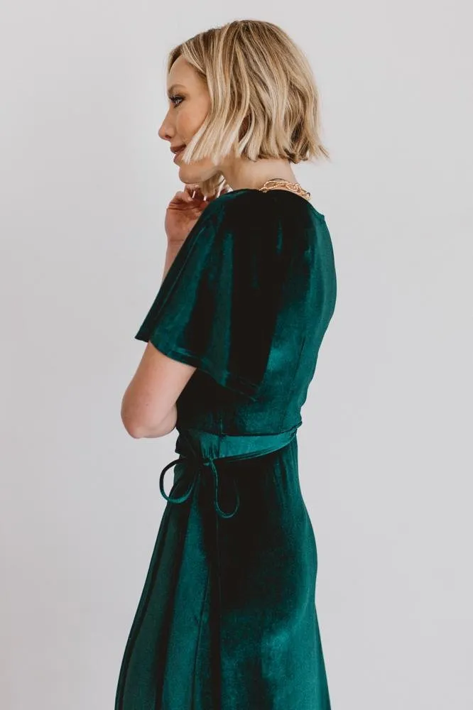 Meghan Velvet Wrap Maxi Dress | Emerald