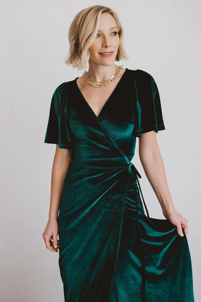 Meghan Velvet Wrap Maxi Dress | Emerald