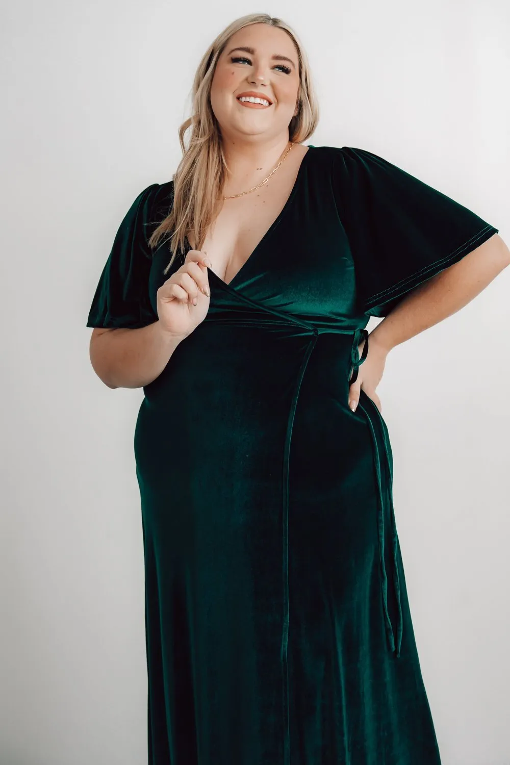 Meghan Velvet Wrap Maxi Dress | Emerald