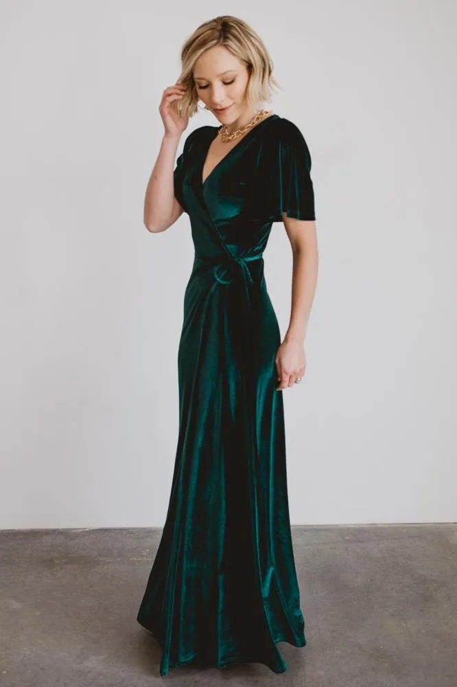 Meghan Velvet Wrap Maxi Dress | Emerald