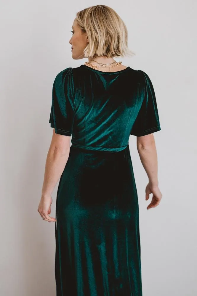 Meghan Velvet Wrap Maxi Dress | Emerald