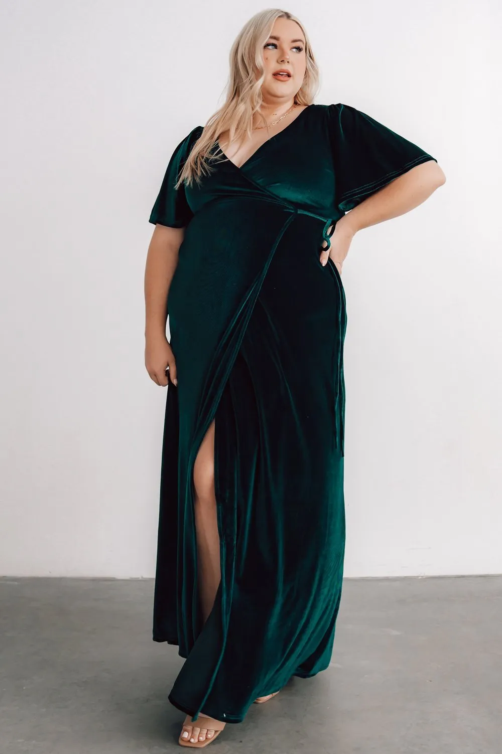 Meghan Velvet Wrap Maxi Dress | Emerald