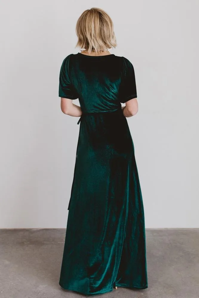 Meghan Velvet Wrap Maxi Dress | Emerald