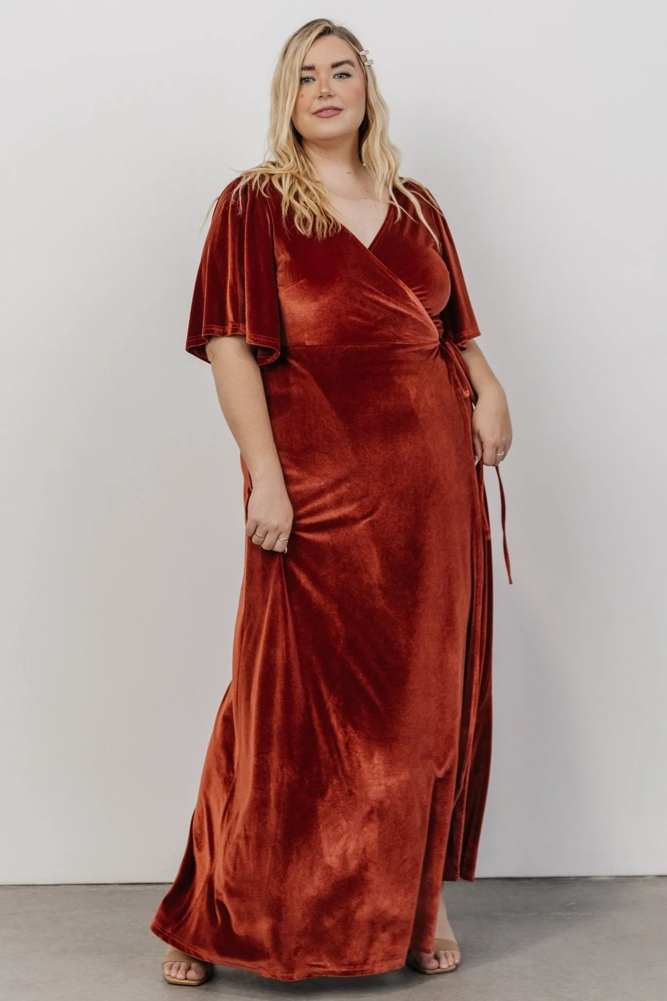 Meghan Velvet Wrap Maxi Dress | Terracotta