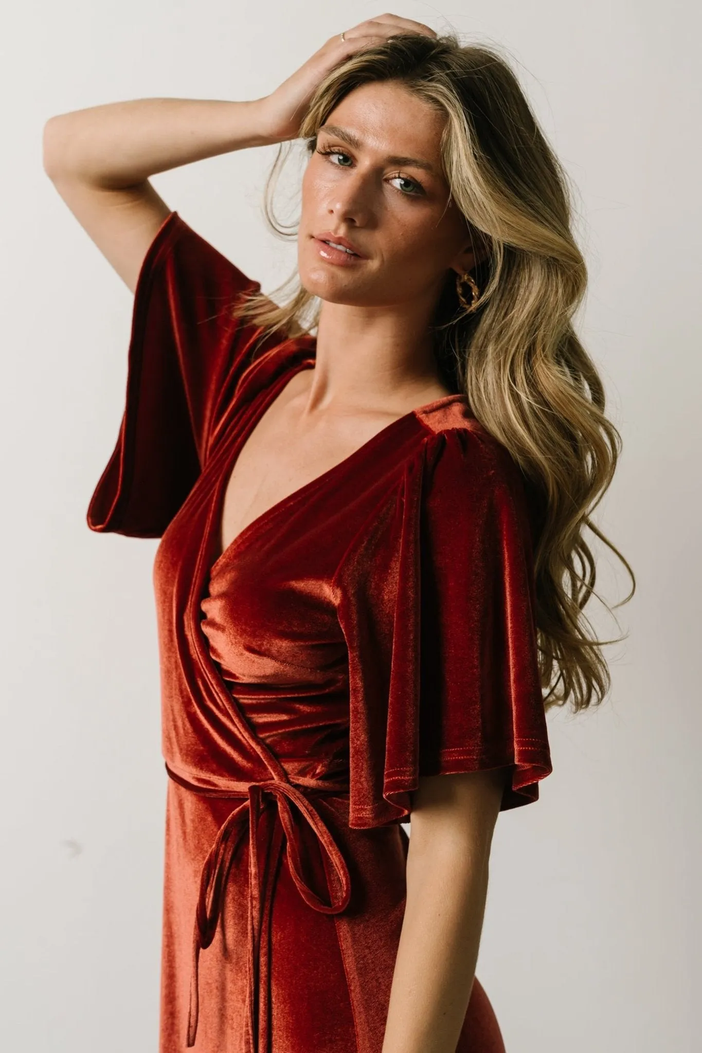 Meghan Velvet Wrap Maxi Dress | Terracotta