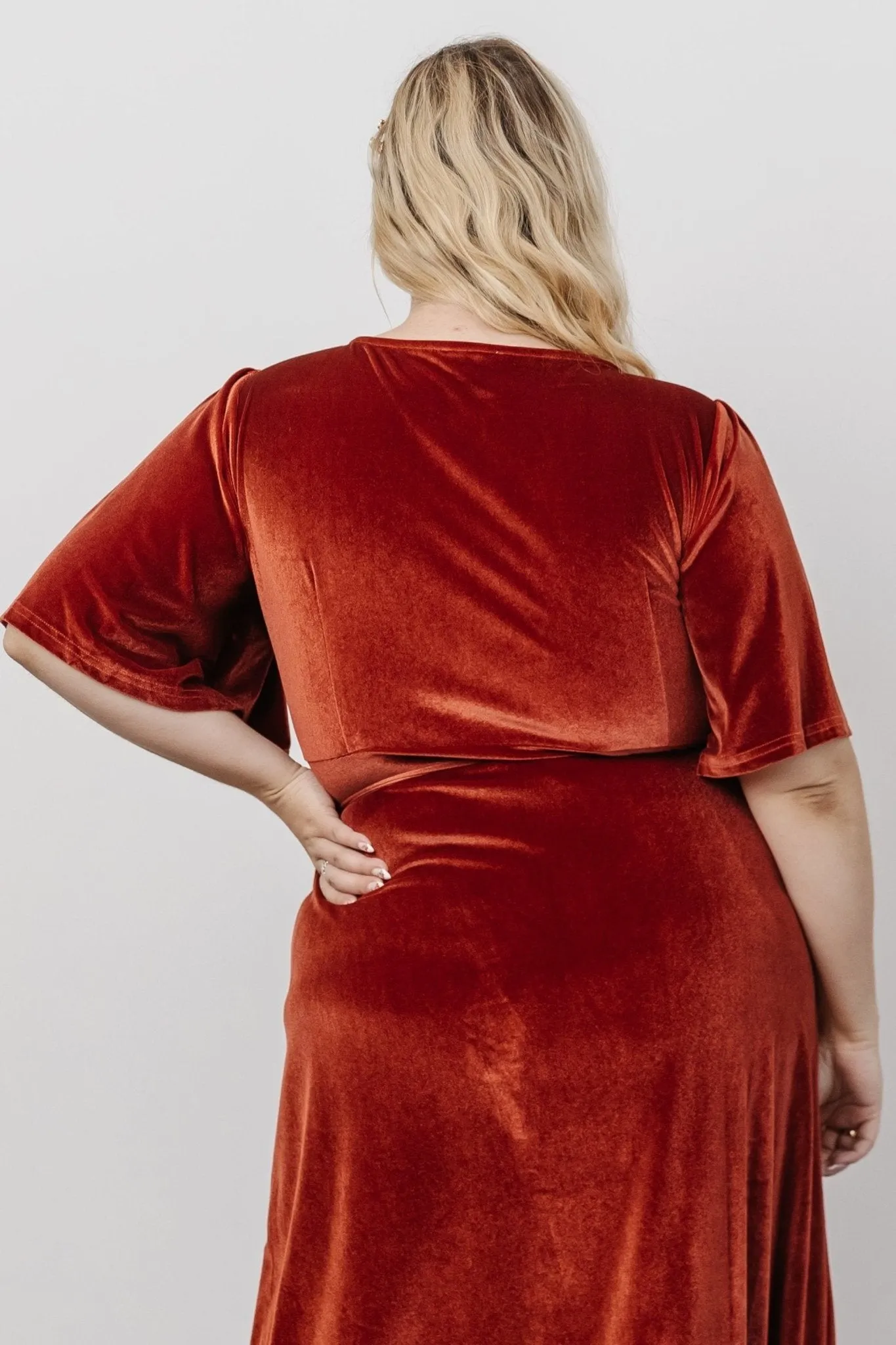 Meghan Velvet Wrap Maxi Dress | Terracotta