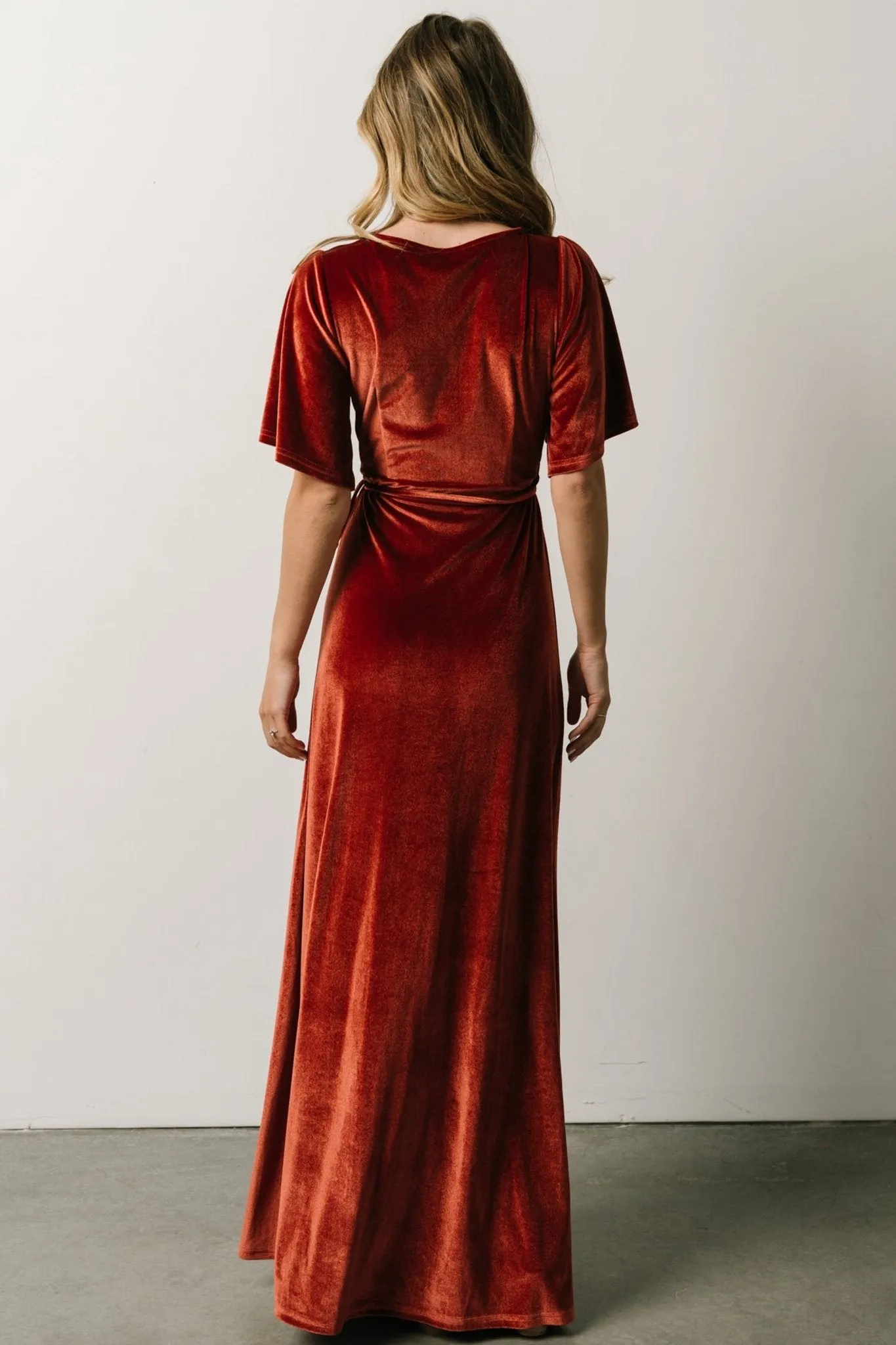 Meghan Velvet Wrap Maxi Dress | Terracotta