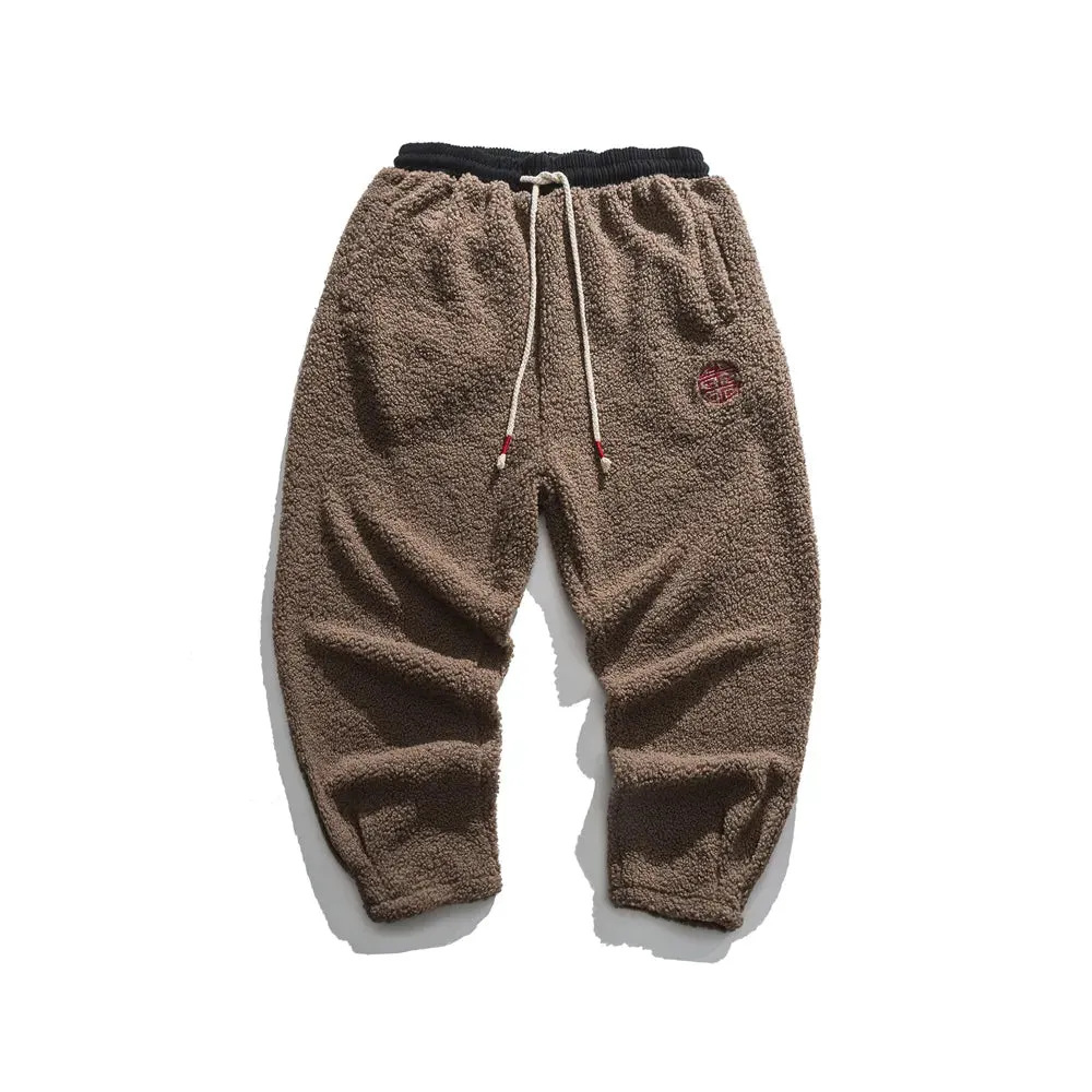 Men fleece teddy trousers fleece joggers running pants loose joggers