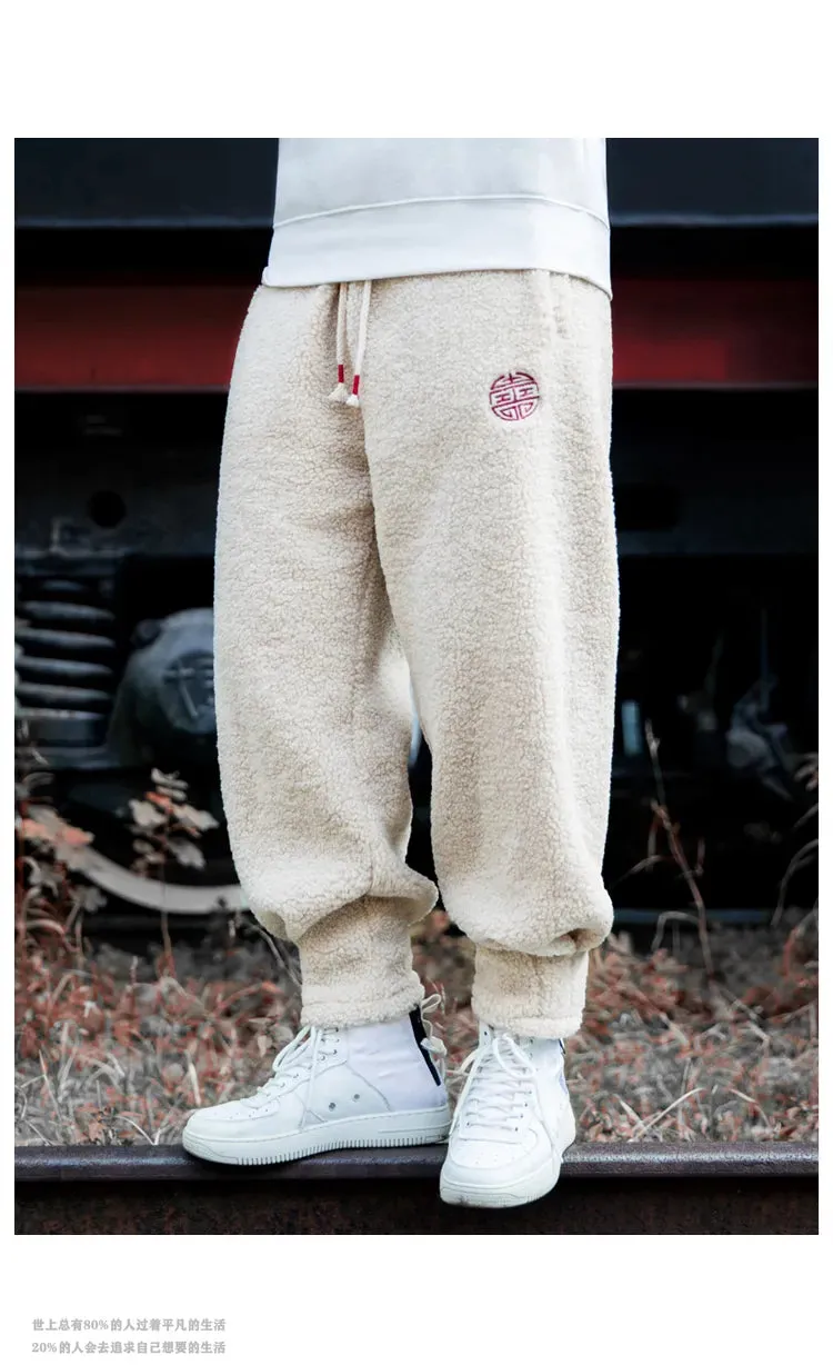 Men fleece teddy trousers fleece joggers running pants loose joggers